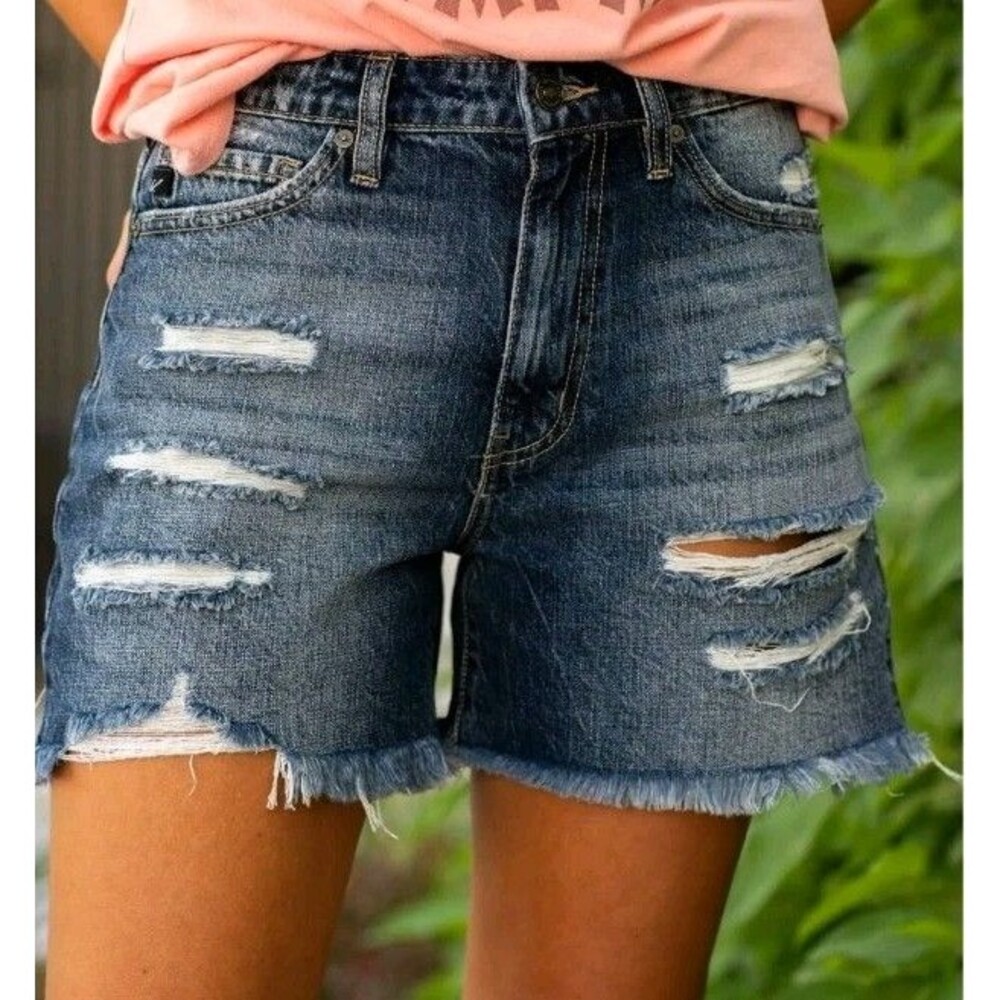 KanCan NWOT Karly High Rise Distressed Denim Jean Shorts Raw Frayed Hem 5 /...